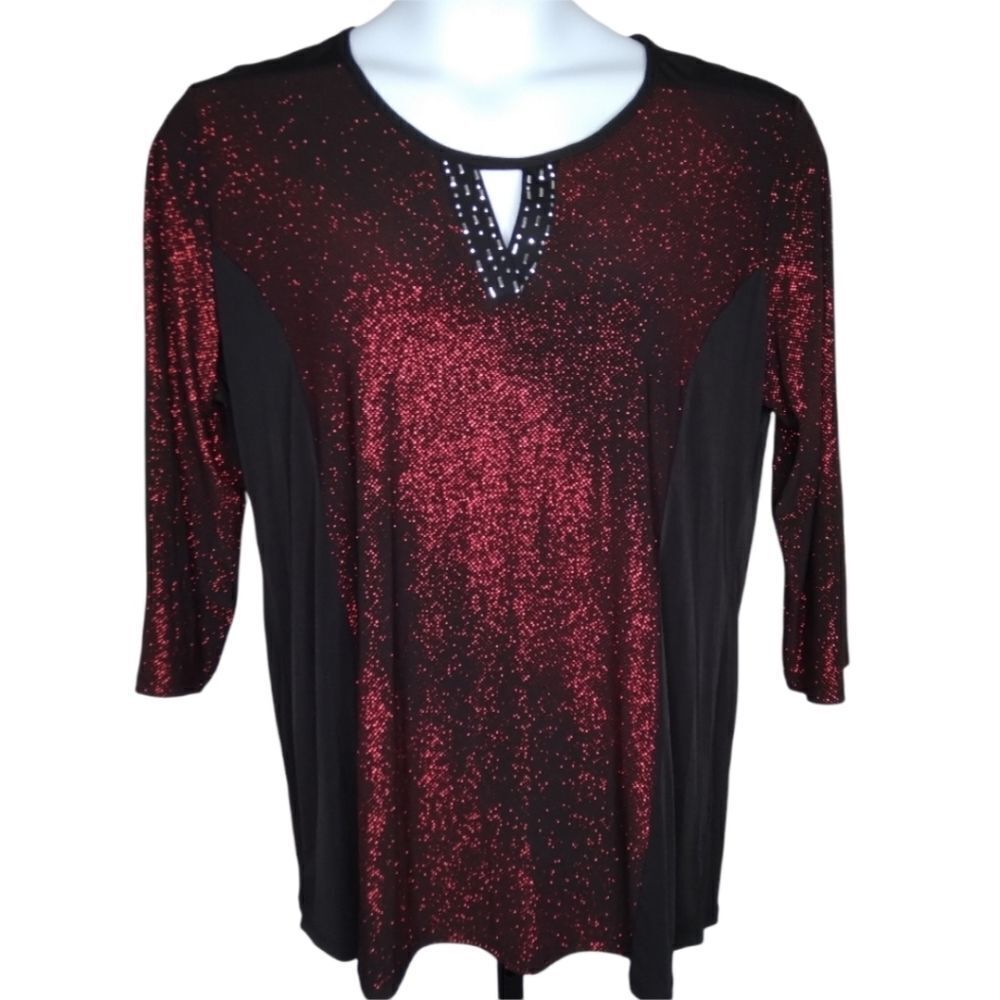 STUDIO WORKS Red/Blk GLITTERY TOP NWT Size XL HOLIDAYS 🎄
